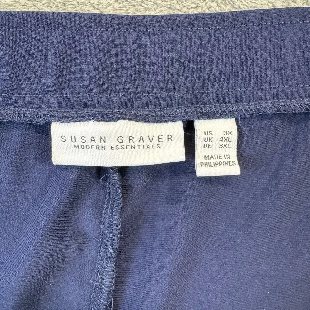 Susan Graver Pants Womens 3X Navy Modern Essentials Liquid Knit Crop Pull On